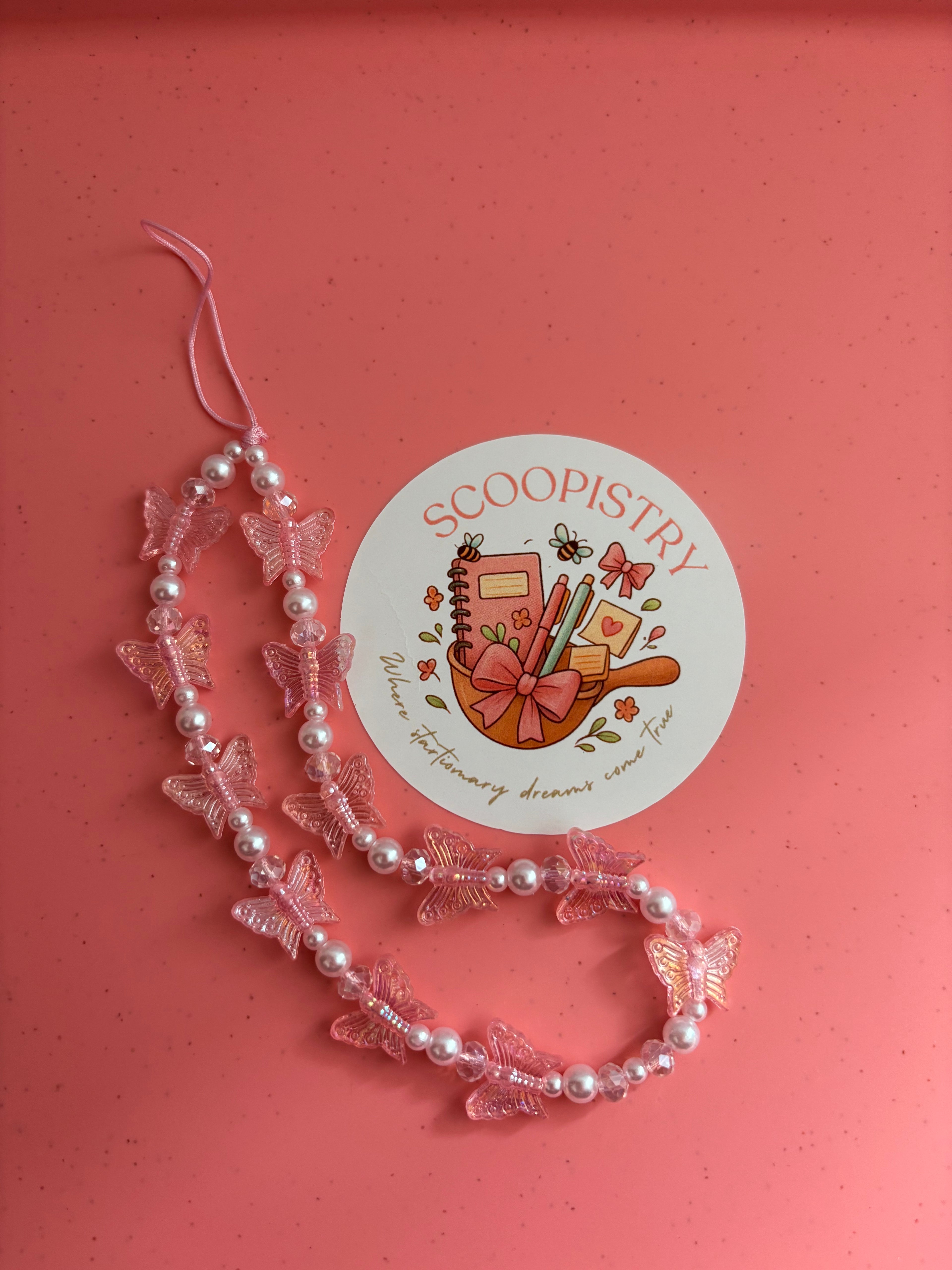 Pink Butterfly Phone Charm